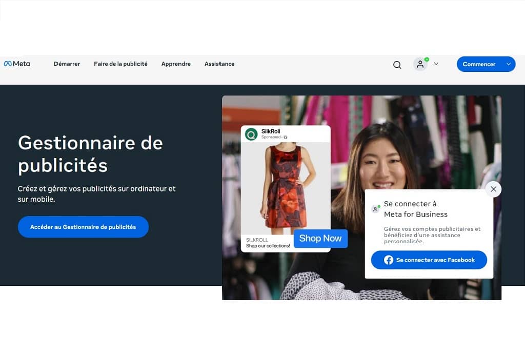 Article campagne social ads - Capture d'écran du logiciel gestionnaire de publicités de Meta