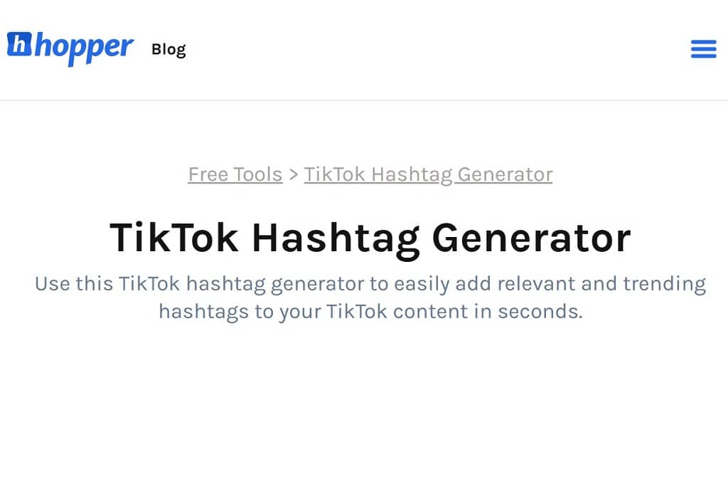 Article comment avoir des abonnés sur tiktok - capture d'écran de TikTok Hashtag Generator