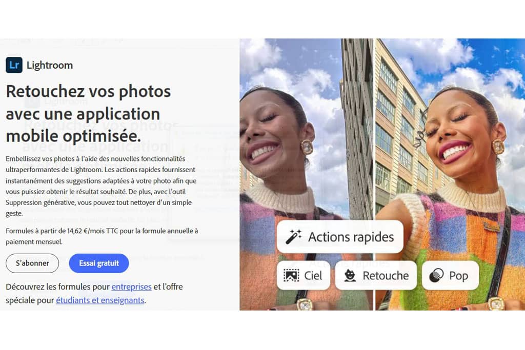 Article instagram pour les nuls - Capture d'écran du logiciel Lightroom