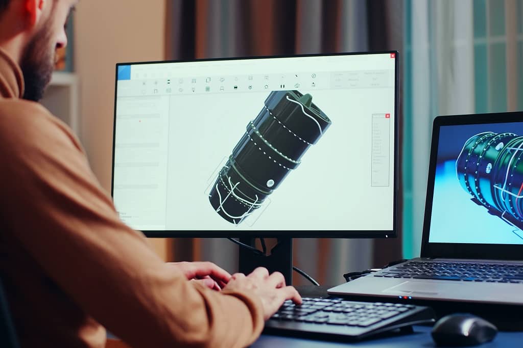 Article packshot 3D - Un homme en train de travailler un packshot sur son PC