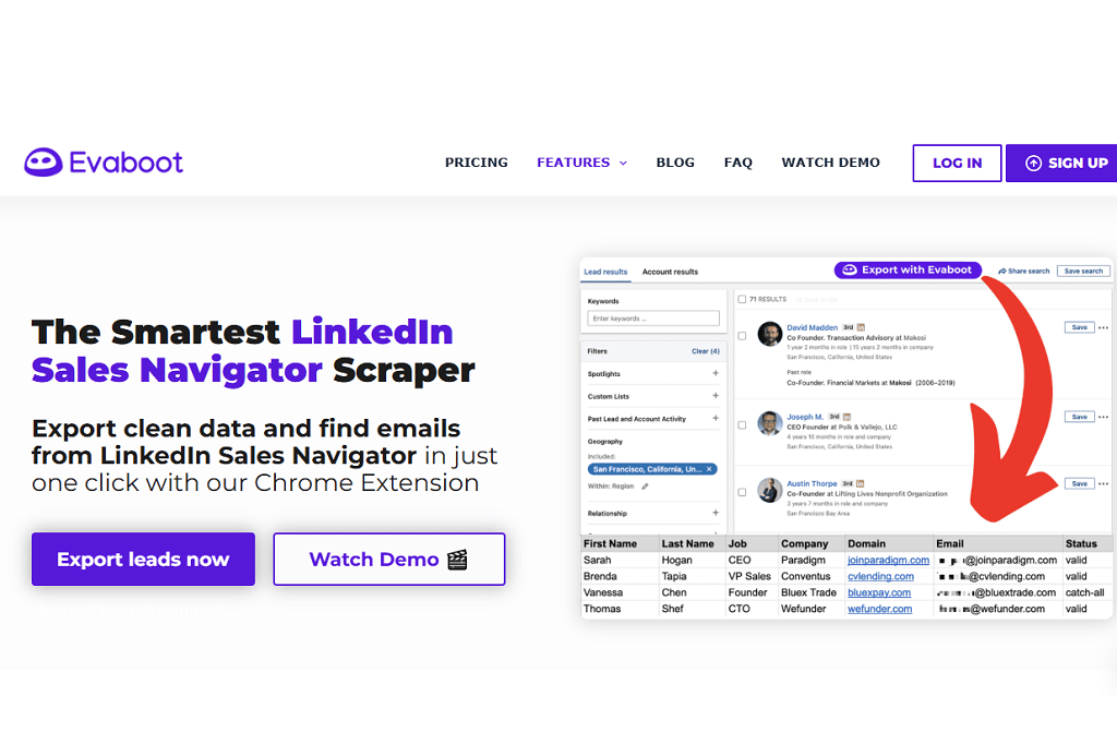 Article LinkedIn prospection - Capture d'écran de l'outil Evaboot 