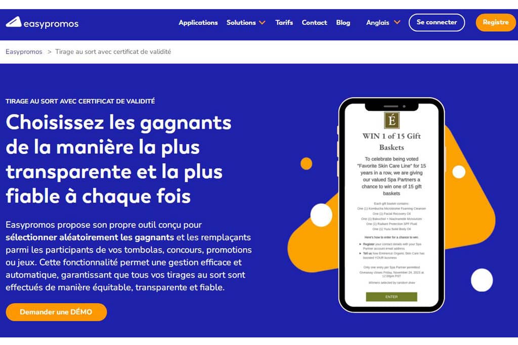 Article tirage au sort concours instagram - Capture d'écran de l'outil Easypromos
